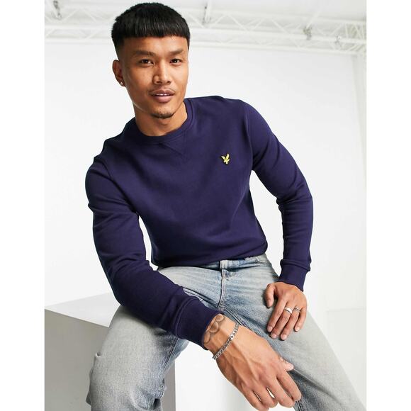 LYLE & SCOTT Crew Neck Sweatshirt Navy Blue Long Sleeve Crewneck Casual Men's Lb - Picture 2 of 14